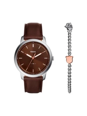 Fossil Zestaw zegarek i bransoletka Minimalist FS6019SET Brązowy