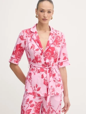 Fracomina bluzka koszulowa damska z dodatkiem lnu