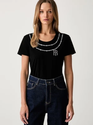 Fracomina T-shirt damski bawełniany z elastanem czarny