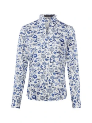 Franco Callegari Bluzka damska Kobiety Bawełna niebieski|biały wzorzysty,