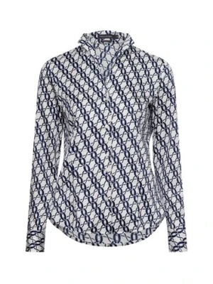 Franco Callegari Bluzka damska Kobiety Regular Fit Bawełna niebieski|biały wzorzysty,