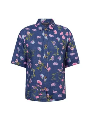 Franco Callegari Damska bluzka lniana Kobiety len niebieski|różowy wzorzysty,