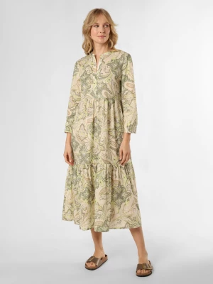 Franco Callegari Sukienka damska Kobiety Bawełna beżowy|zielony wzorzysty,