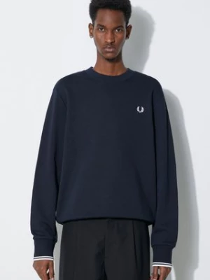 Fred Perry bluza bawełniana Crew Neck Sweatshirt męska kolor granatowy z aplikacją M7535.248