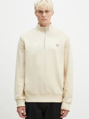 Fred Perry bluza bawełniana Half Zip Sweatshirt męska kolor beżowy gładka M3574.W69