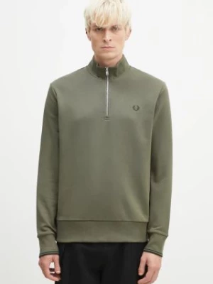 Fred Perry bluza bawełniana Half Zip Sweatshirt męska kolor zielony z kapturem gładka M3574.W49