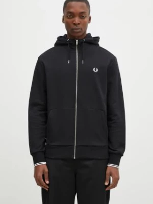 Fred Perry bluza bawełniana męska kolor czarny z kapturem gładka J7536.198