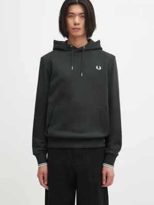 Fred Perry bluza bawełniana męska kolor zielony z kapturem melanżowa M2643