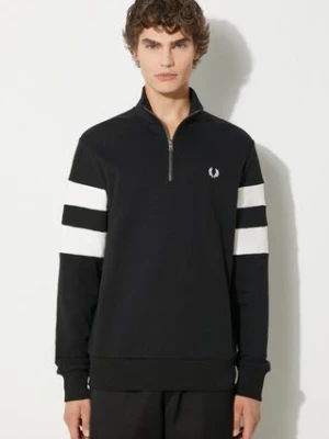 Fred Perry bluza bawełniana Tipped Sleeve Half Zip Sweat męska kolor czarny wzorzysta M5545.102