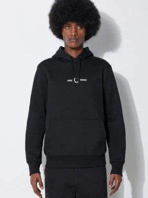 Fred Perry bluza Double Graphic Hooded Sweat męska kolor czarny z kapturem z nadrukiem M7716.102