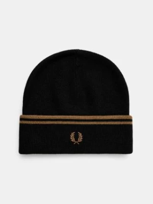 Fred Perry czapka wełniana Twin Tipped Merino Wool Beanie kolor czarny z cienkiej dzianiny wełniana C9150.S77