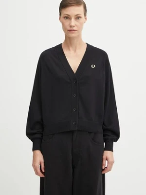 Fred Perry kardigan bawełniany damski kolor czarny lekki K1120