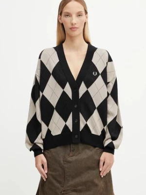 Fred Perry kardigan z wełną damski kolor czarny lekki K1119