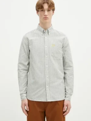 Fred Perry koszula bawełniana męska kolor zielony regular z kołnierzykiem button-down M6574.X89