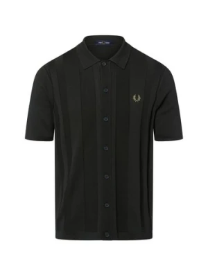 Fred Perry Męska koszula casual Mężczyźni Bawełna zielony jednolity,