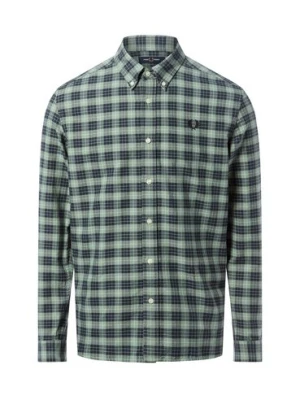 Fred Perry Męska koszula casual - Tartan Oxford Mężczyźni Comfort Fit Bawełna zielony w kratkę,