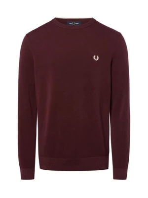 Fred Perry Męski sweter z dzianiny Mężczyźni Bawełna czerwony jednolity,