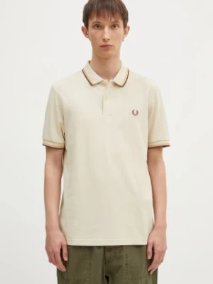 Fred Perry polo bawełniane The Twin Tipped Shirt kolor beżowy gładki M3600.W55