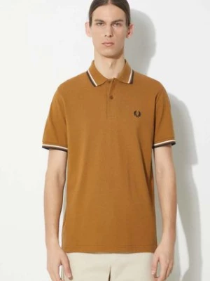 Fred Perry polo bawełniane Twin Tipped Shirt kolor brązowy gładki M12.V46