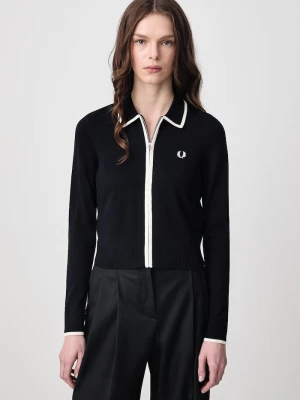 Fred Perry sweter rozpinany damski z wełną granatowy