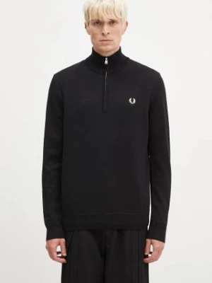 Fred Perry sweter wełniany Classic Half Zip Jumper męski kolor czarny lekki z półgolfem K7624.198