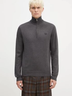 Fred Perry sweter wełniany Classic Half Zip Jumper męski kolor szary lekki z półgolfem K7624.R85