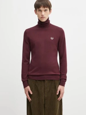 Fred Perry sweter z dodatkiem wełny męski kolor bordowy lekki z golferm K9552