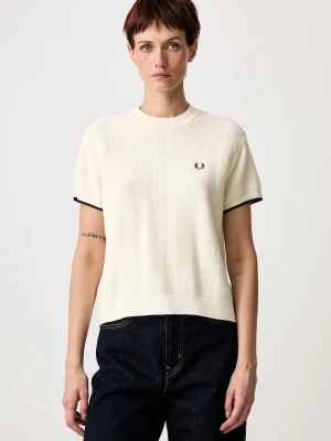 Fred Perry sweter z krótkim rękawem damski bawełniany beżowy