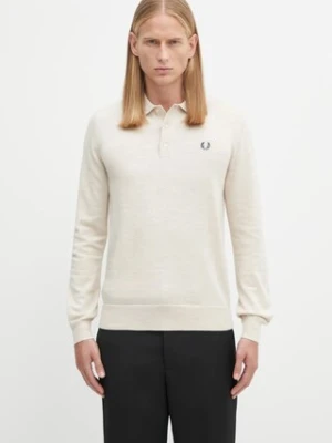 Fred Perry sweter z wełną męskie kolor beżowy lekki K4535