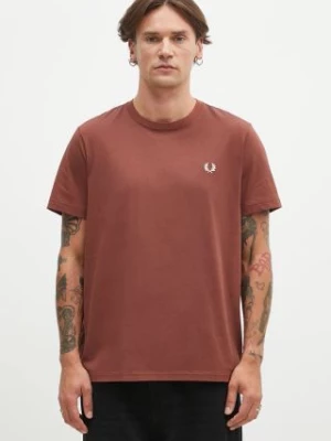 Fred Perry t-shirt bawełniany Crew Neck T-Shirt męski kolor brązowy z aplikacją M1600.W52