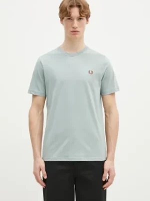 Fred Perry t-shirt bawełniany męski kolor turkusowy z aplikacją M1600.X06