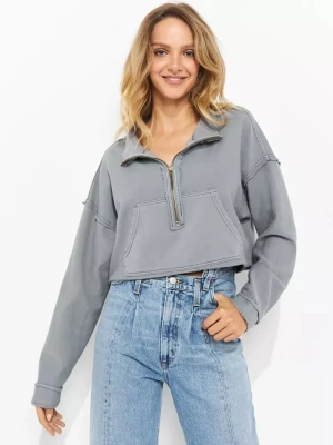 Free People Bawełniana krótka bluza z suwakiem