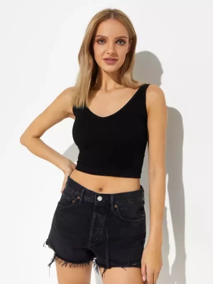 Free People Czarny prążkowany top XS/S