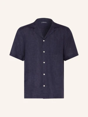 Frescobol Carioca Wzorzysta Koszula Angelo O Kroju Extra Slim Fit, Wykonana Z Lnu blau GRANATOWY
