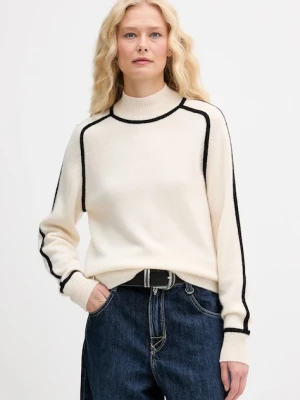 FROM FUTURE sweter kaszmirowy damski kolor beżowy lekki z półgolfem WPM02443