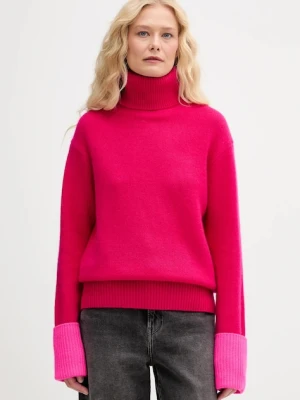 FROM FUTURE sweter kaszmirowy damski kolor różowy lekki z golfem WPL02189