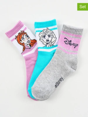 FROZEN Skarpety (3 pary) "Kraina Lodu" w kolorze fioletowym, niebieskim i szarym rozmiar: 23-26