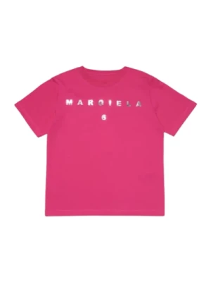 Fuchsia Dziecięcy T-shirt z Srebrnym Nadrukiem Logo Maison Margiela