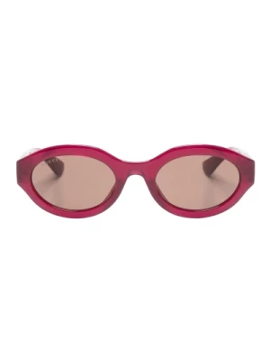 Fuchsia Owalne Okulary przeciwsłoneczne z Brązowymi Soczewkami Gucci