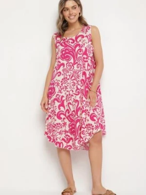 Fuksjowa Bawełniana Sukienka ze Wzorem Paisley Zirelia defox