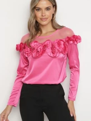 Fuksjowa Bluzka Ozdobiona Falbanką i Siateczką Valuna elsa.m by may