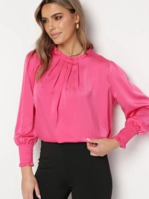 Fuksjowa Bluzka z Lekko Rozszerzanym Dołem i Ozdobnymi Marszczeniami Faelwenia wei wei