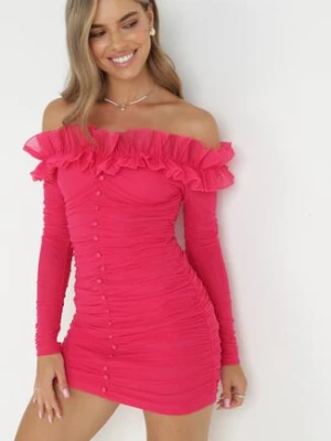 Fuksjowa Dopasowana Sukienka Hiszpanka z Falbanką Turlia