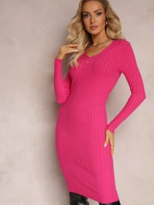 Fuksjowa Dzianinowa Sukienka Dopasowana z Paskiem Greviana j&x