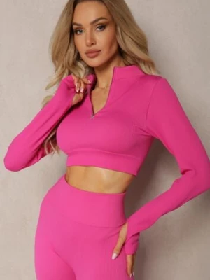 Fuksjowa Elastyczna Bluzka na Suwak z Wycięciem przy Ściągaczu Denalla elsa.m by may