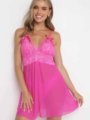 Fuksjowa Koronkowa Koszula Nocna na Regulowanych Ramiączkach z Majtkami Dines yuna