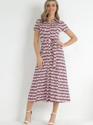 Fuksjowa Koszulowa Sukienka Maxi z Materiałowym Paskiem Rainora by swan