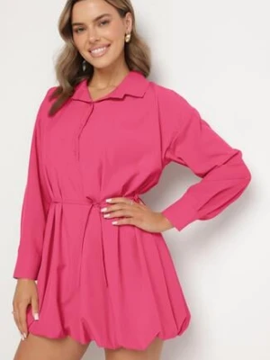 Fuksjowa Koszulowa Sukienka w Stylu Bombki z Paskiem Lavilorae lovery