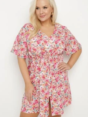 Fuksjowa Koszulowa Sukienka z Wiskozą Ozdobiona Wiązaniem Edirilira melya by melody