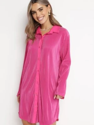 Fuksjowa Plisowana Sukienka Mini o Koszulowym Kroju Unvelc lily rose